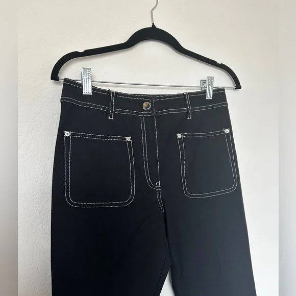 Derek Lam Black Cropped Pants with White Stitching - Picture 2 of 7